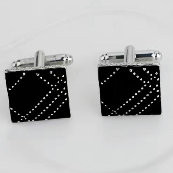 Black Enamel Silver Cufflinks - Picture 2 of 2